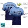Custom Light Blue Navy-White Fade Fashion Performance T-Shirt