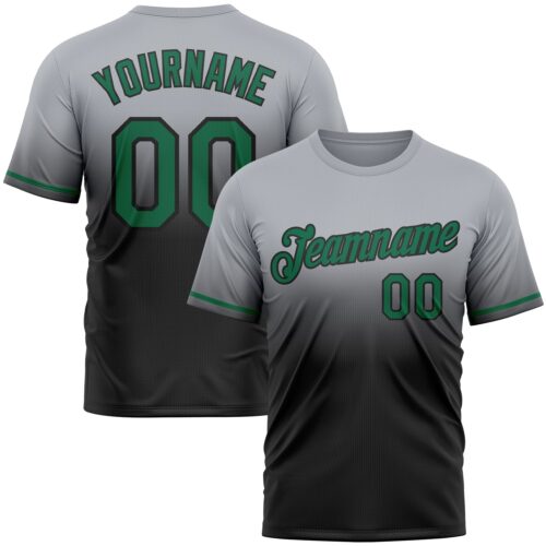 Custom Gray Kelly Green-Black Fade Fashion Performance T-Shirt