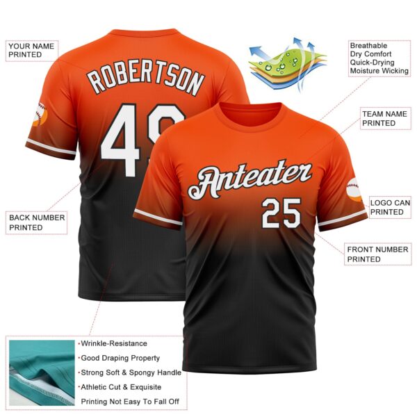 Custom Orange White-Black Fade Fashion Performance T-Shirt