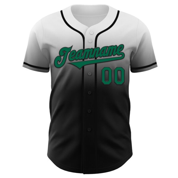 Custom White Kelly Green-Black Authentic Fade Fashion Baseball Jersey