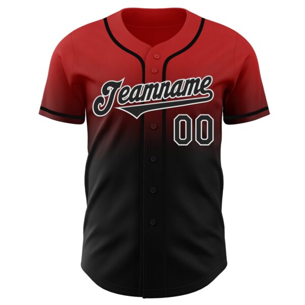 Custom Red Black-White Authentic Fade Fashion Baseball Jersey