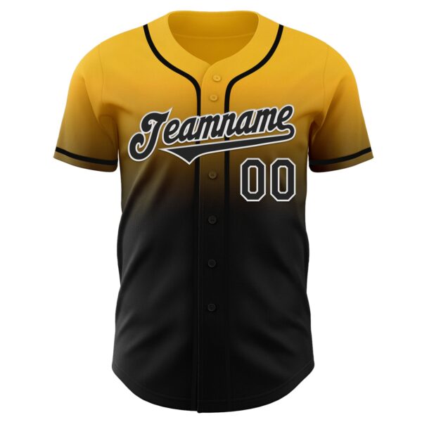 Custom Gold Black-White Authentic Fade Fashion Baseball Jersey