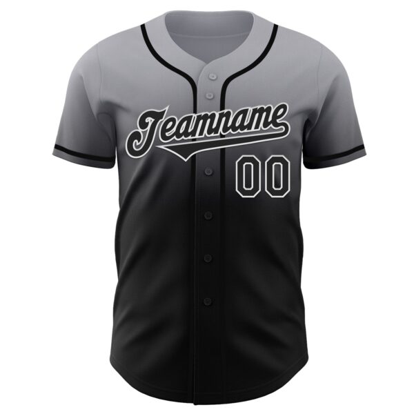 Custom Gray Black-White Authentic Fade Fashion Baseball Jersey
