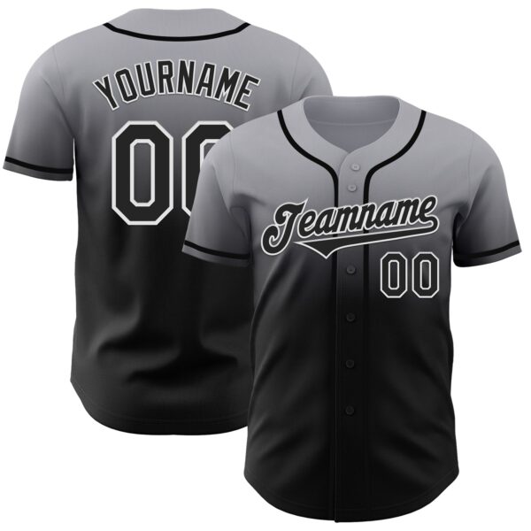 Custom Gray Black-White Authentic Fade Fashion Baseball Jersey