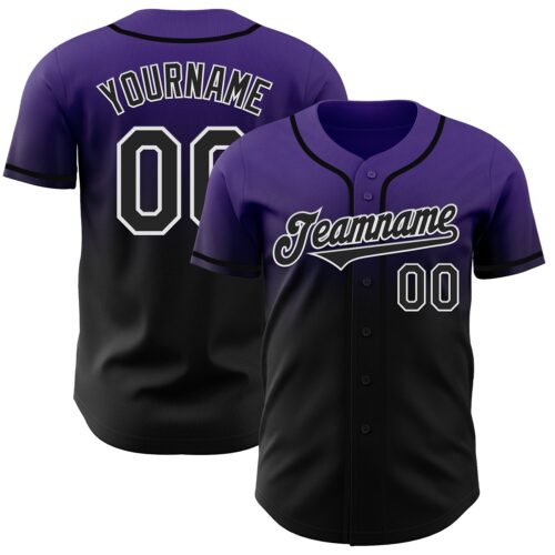 Custom Purple Black-White Authentic Fade Fashion Baseball Jersey