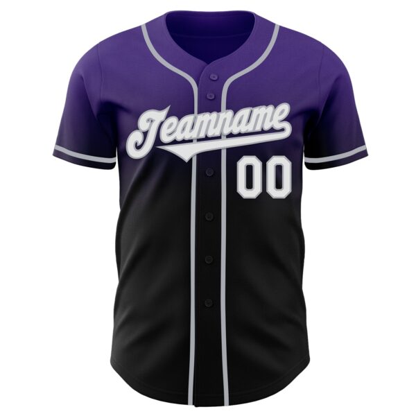 Custom Purple Black-Gray Authentic Fade Fashion Baseball Jersey