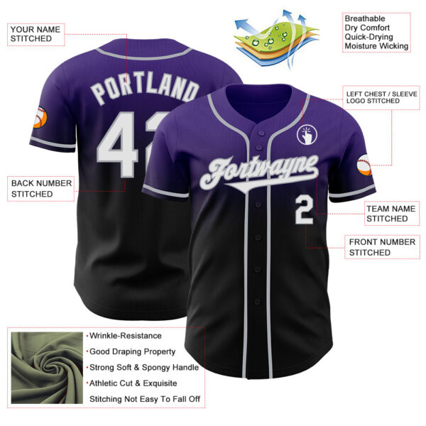 Custom Purple Black-Gray Authentic Fade Fashion Baseball Jersey