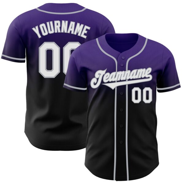 Custom Purple Black-Gray Authentic Fade Fashion Baseball Jersey
