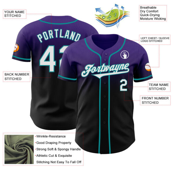 Custom Purple Black-Teal Authentic Fade Fashion Baseball Jersey