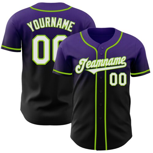 FadeFashion1044 Custom Purple Black-Neon Green Authentic Fade Fashion Baseball Jersey