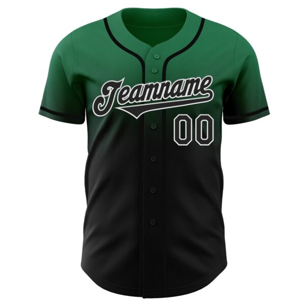 Custom Kelly Green Black-White Authentic Fade Fashion Baseball Jersey