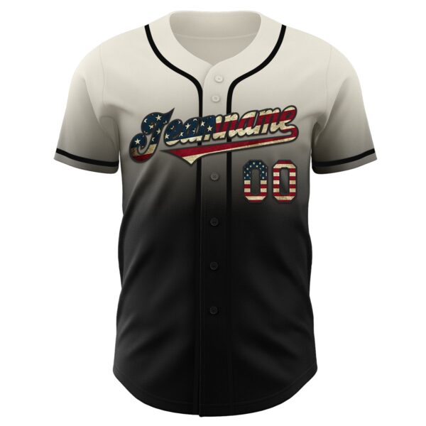 Custom Cream Vintage USA Flag-Black Authentic Fade Fashion Baseball Jersey