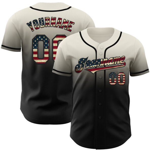 Custom Cream Vintage USA Flag-Black Authentic Fade Fashion Baseball Jersey