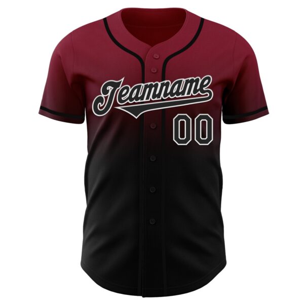 Custom Crimson Black-White Authentic Fade Fashion Baseball Jersey