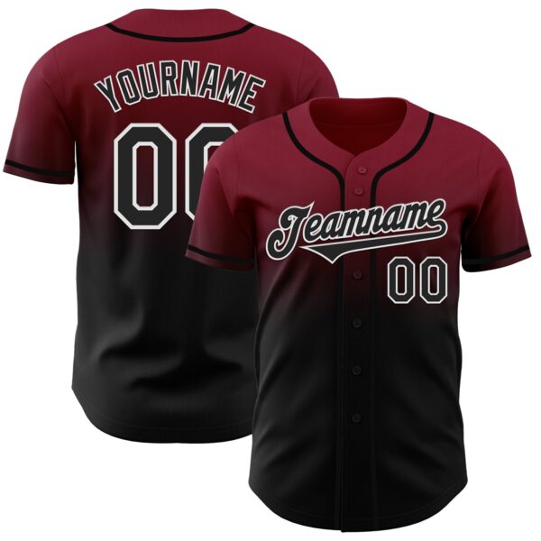 Custom Crimson Black-White Authentic Fade Fashion Baseball Jersey