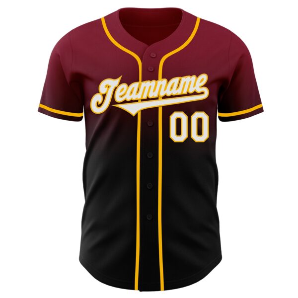 Custom Crimson Black-Gold Authentic Fade Fashion Baseball Jersey