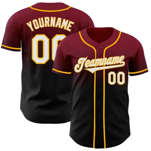 FadeFashion1060 Custom Crimson Black-Gold Authentic Fade Fashion Baseball Jersey