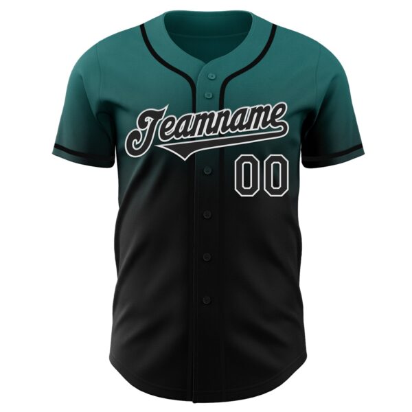 Custom Teal Black-White Authentic Fade Fashion Baseball Jersey