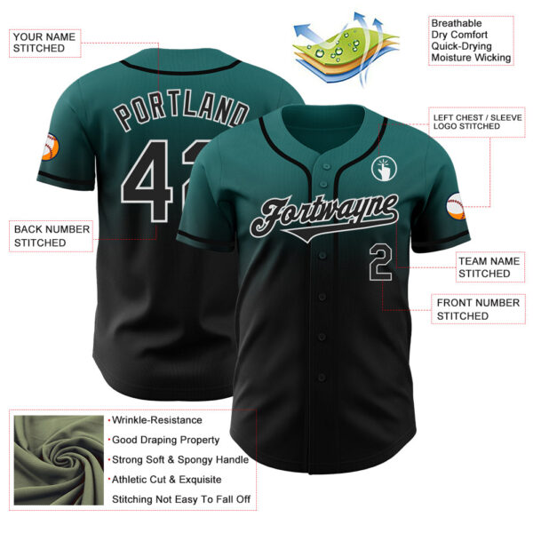 Custom Teal Black-White Authentic Fade Fashion Baseball Jersey