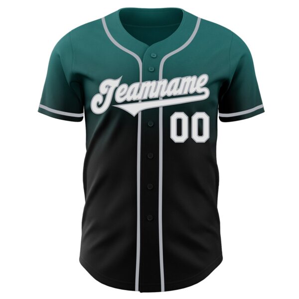 Custom Teal Black-Gray Authentic Fade Fashion Baseball Jersey