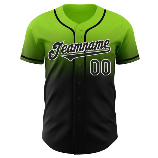 Custom Neon Green Black-White Authentic Fade Fashion Baseball Jersey