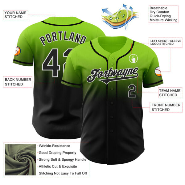 Custom Neon Green Black-White Authentic Fade Fashion Baseball Jersey