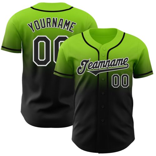 FadeFashion1071 Custom Neon Green Black-White Authentic Fade Fashion Baseball Jersey