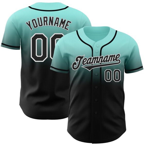 Custom Ice Blue Black-White Authentic Fade Fashion Baseball Jersey