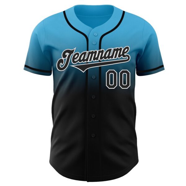 Custom Sky Blue Black-White Authentic Fade Fashion Baseball Jersey