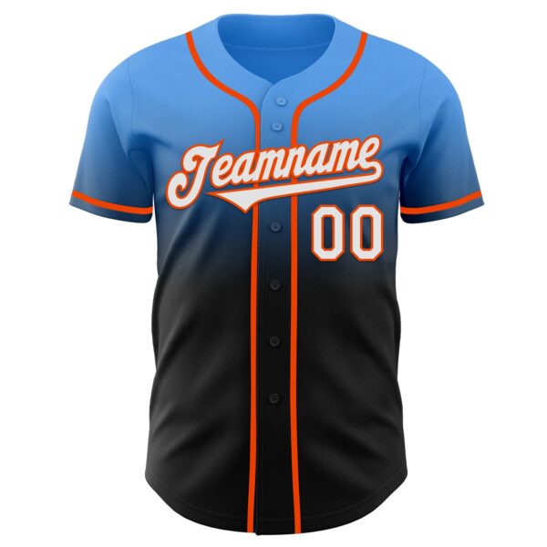 Custom Electric Blue Black-Orange Authentic Fade Fashion Baseball Jersey