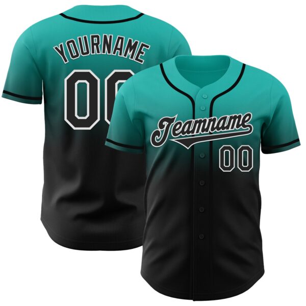 Custom Aqua Black-White Authentic Fade Fashion Baseball Jersey