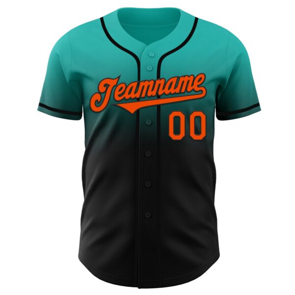Custom Aqua Orange-Black Authentic Fade Fashion Baseball Jersey