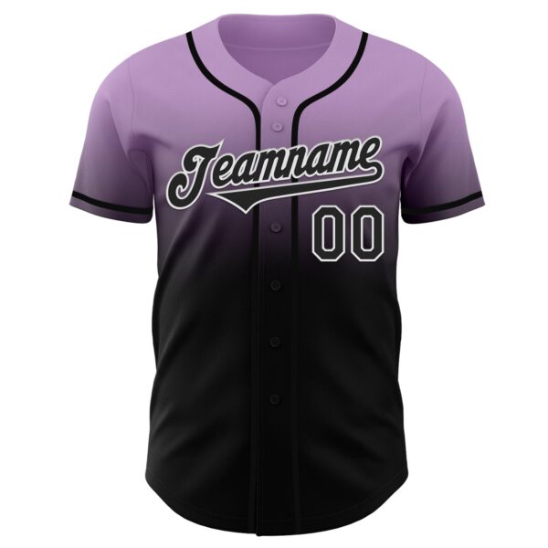 Custom Light Purple Black-White Authentic Fade Fashion Baseball Jersey