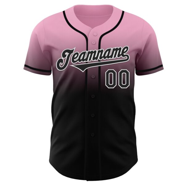 Custom Light Pink Black-White Authentic Fade Fashion Baseball Jersey