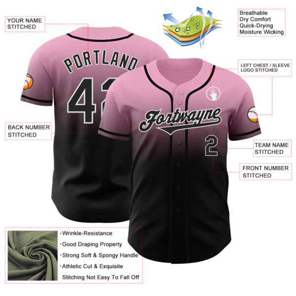 Custom Light Pink Black-White Authentic Fade Fashion Baseball Jersey