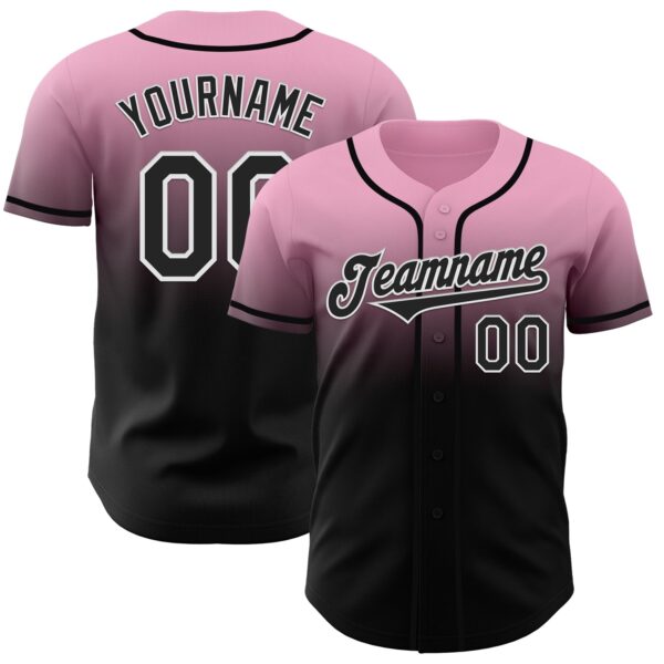 Custom Light Pink Black-White Authentic Fade Fashion Baseball Jersey