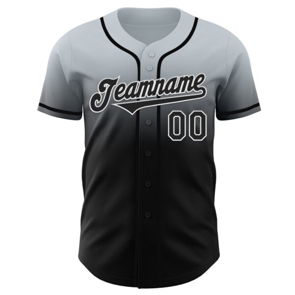 Custom Silver Black-White Authentic Fade Fashion Baseball Jersey