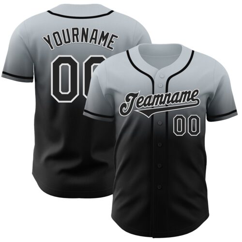 Custom Silver Black-White Authentic Fade Fashion Baseball Jersey