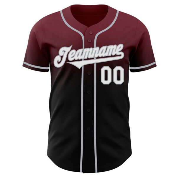 Custom Burgundy Black-Gray Authentic Fade Fashion Baseball Jersey