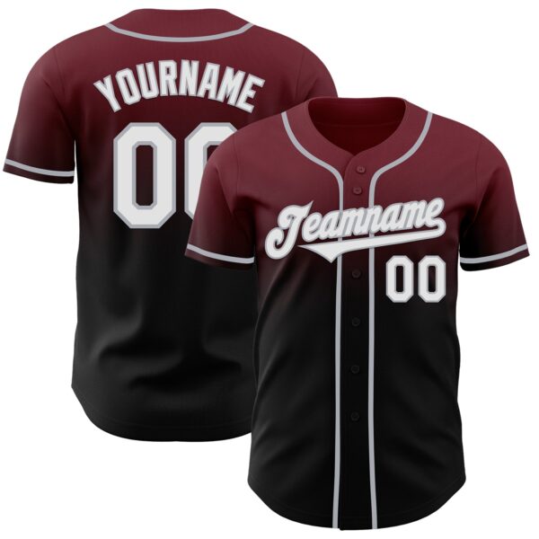 Custom Burgundy Black-Gray Authentic Fade Fashion Baseball Jersey