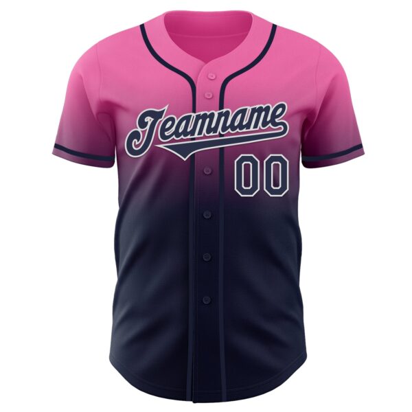 Custom Pink Navy-White Authentic Fade Fashion Baseball Jersey
