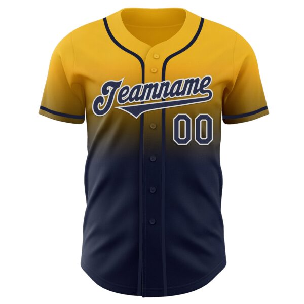 Custom Gold Navy-White Authentic Fade Fashion Baseball Jersey