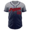 Custom Gray Red-Navy Authentic Fade Fashion Baseball Jersey