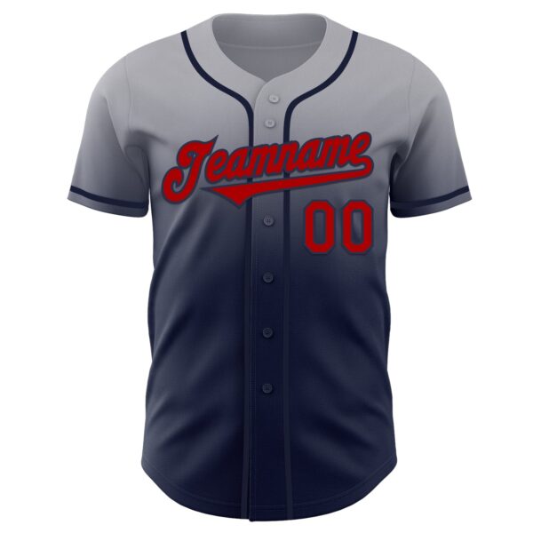 Custom Gray Red-Navy Authentic Fade Fashion Baseball Jersey