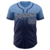 Custom Light Blue Navy-White Authentic Fade Fashion Baseball Jersey