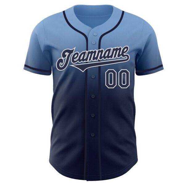 Custom Light Blue Navy-White Authentic Fade Fashion Baseball Jersey