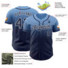 Custom Light Blue Navy-White Authentic Fade Fashion Baseball Jersey