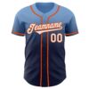 Custom Light Blue Navy-Orange Authentic Fade Fashion Baseball Jersey