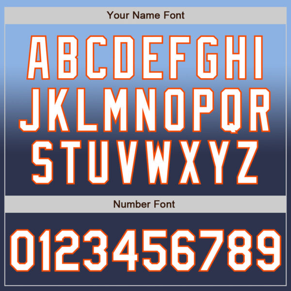 Custom Light Blue Navy-Orange Authentic Fade Fashion Baseball Jersey