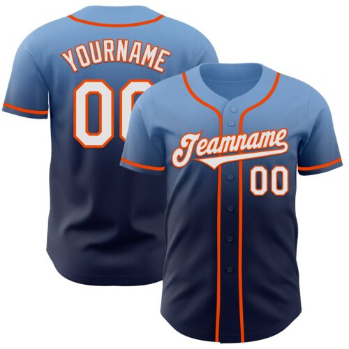FadeFashion1119 Custom Light Blue Navy-Orange Authentic Fade Fashion Baseball Jersey
